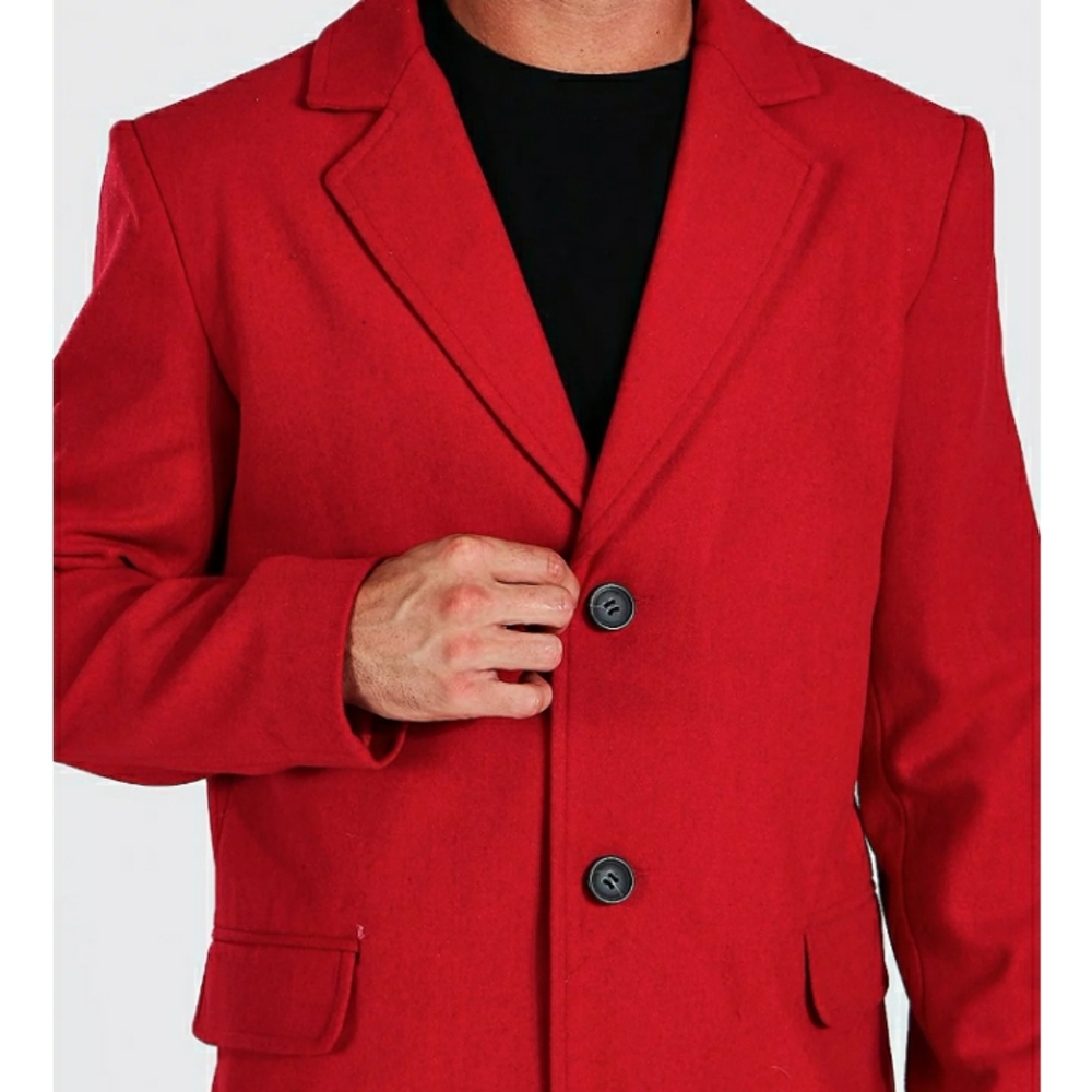 A Red Wool Mix Button Down Overcoat!